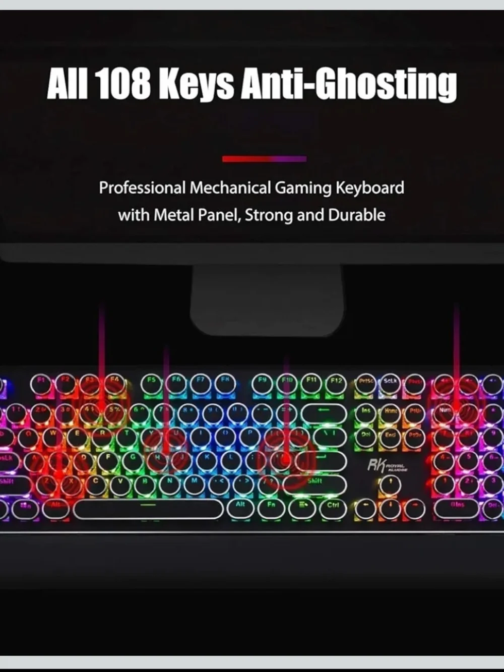 RK Royal Kludge S108 Retro Mechanical Keyboard RGB Blue Switch Wired Black